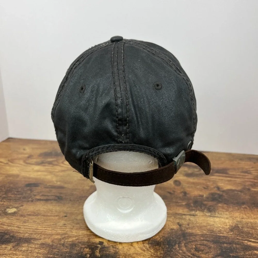 True Religion Waxed Cotton Spellout Logo Baseball Hat‎ Leather Strapback